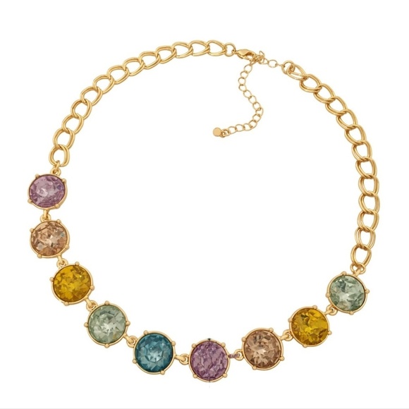Goldtone Multi Colored Crystal Statement Necklace - Picture 1 of 2